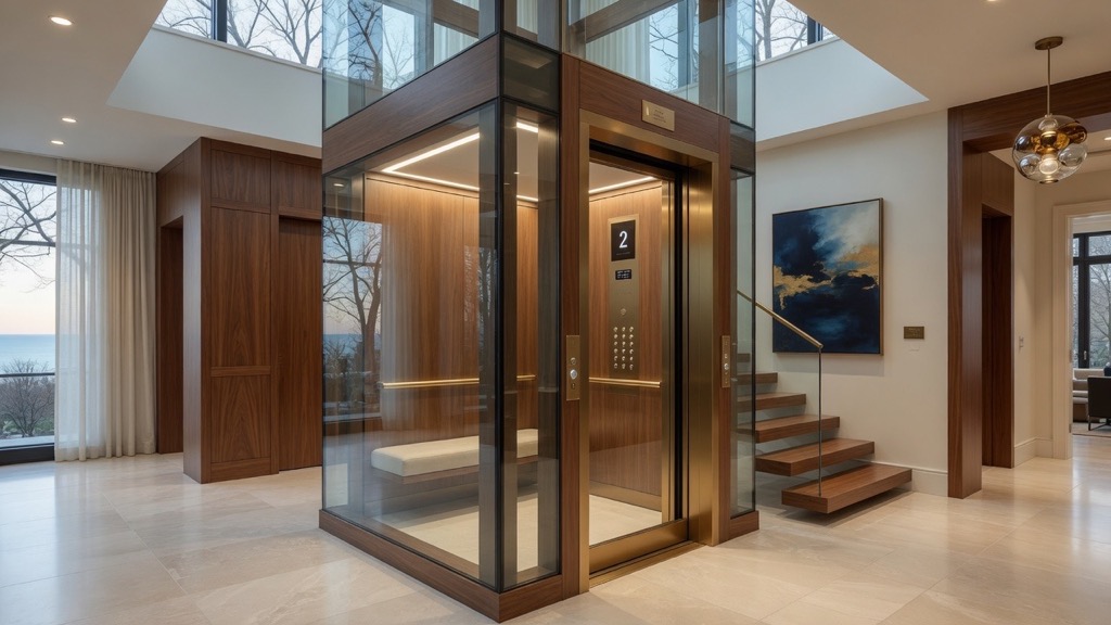 Modern residential home elevator installation in a Chicago suburb house