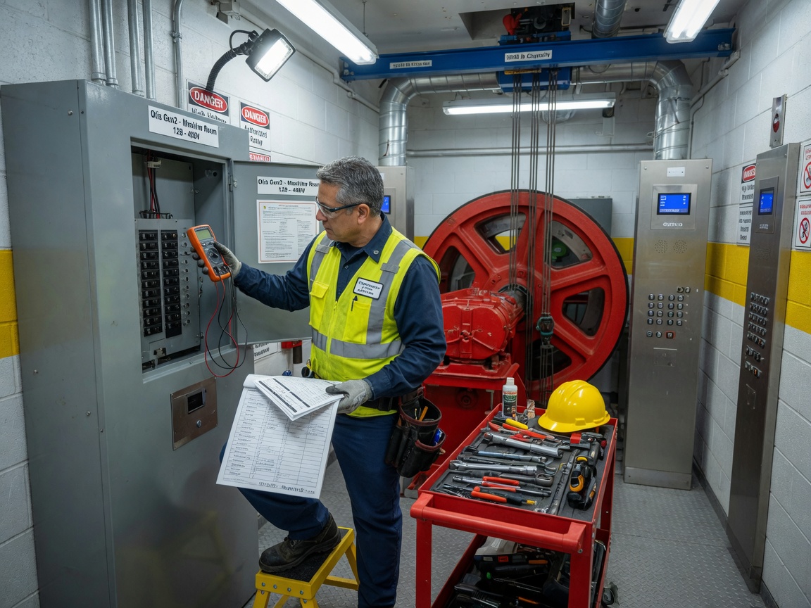 Elevator maintenance inspection in suburban Chicago